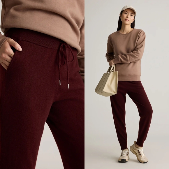Quince Pants - Quince Burgundy Maroon Mongolian Cashmere Jogger Sweatpants